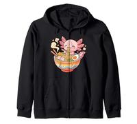 Cute Axolotl Eats Ramen Noodles Axolotls Kawaii Graphic Zip Hoodie
