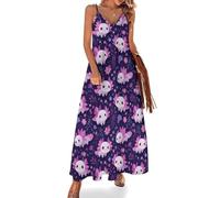 Cute Axolotl Floral Print Summer Maxi Dresses for Women 2025, Casual Spaghetti Strap Long Beach Sundresses