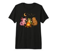 Cute Axolotl Frog Capybara Campfire Camping Premium T-Shirt
