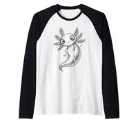 Cute Axolotl Hand Drawn Sketch Doodle Line Art Pet Drawing Raglan Baseball Tee