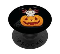 Cute Axolotl in Pumpkin, Kawaii, Hello Peek-a-Boo Halloween PopSockets Adhesive PopGrip