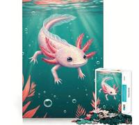 Cute Axolotl in Teal Water 1000 Piece Jigsaw Puzzle for Teenagers Mental Boost Bright Print Fun Challenge Birthday Art Gift (38x26cm)