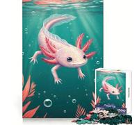 Cute Axolotl in Teal Water 1000 Piece Jigsaw Puzzle for Teenagers Mental Boost Bright Print Fun Challenge Birthday Art Gift (38x26cm)