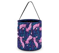 Cute Axolotl Kawaii Pattern Halloween Bucket Trick Or Treat Bags Candy Bucket Tote Bag for Festive Party Decoration