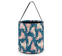 Cute Axolotl Kawaii Pattern Halloween Bucket Trick Or Treat Bags Candy Bucket Tote Bag for Festive Party Decoration
