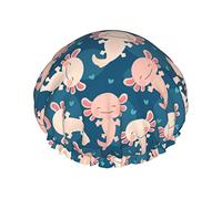 Cute Axolotl Kawaii Pattern Shower Cap,Nightcap Double Layer Waterproof Elastic Bath Cap Reusable Bathing Hair Cap