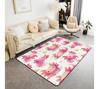 Cute Axolotl Kids Area Rug,Aquatic Plants Cartoon Animal Indoor Floor Mat Entrance Rug for Girls Boys,Bubble Lovely Creature Non Slip Rug,Beige & Pink Couch Living Room Decor,5'x6'6''