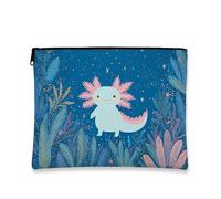 Cute Axolotl Makeup Bag, Blue Underwater Illustration Cosmetic Travel Pouch for Women, Portable Small Canvas Zipper Organizer, Gift for Nature Lovers, Ideal for Summer Uses, blue, 7x9 Inch, Axolotl