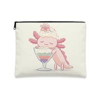 Cute Axolotl Makeup Bag, Pastel Cartoon Character Cosmetic Travel Pouch for Women, Portable Small Zipper Organizer, Birthday Gift Toiletry Bag, Summer Festival Essentials, Pastel Peach, 7x9 Inch