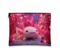 Cute Axolotl Makeup Bag, Peach Fantasy Cosmetic Travel Pouch for Women, Portable Small Zipper Pouch, Underwater Gift Skincare Toiletry Bag Organizer, Peach, 7x9 Inch, Axolotl