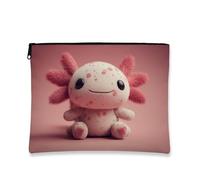Cute Axolotl Makeup Bag, Peach Soft Creature Cartoon Cosmetic Travel Pouch for Women, Portable Small Zipper Organizer, Birthday Gift Toiletry Bag, Peach, 7x9 Inch, Axolotl