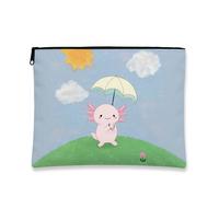 Cute Axolotl Makeup Bag, Sunny Day Pattern Cosmetic Pouch for Women, Portable Small Zipper Travel Organizer, Perfect Choice for Festivals and Spring, Peach, 7x9 Inch, Axolotl