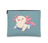 Cute Axolotl Makeup Pouch, Cartoon Animal Cosmetic Bag for Women, Portable Small Canvas Zipper Organizer, Travel Gift Toiletry Bag, Summer Fun Festival, Aqua, 7x9 Inch, Axolotl
