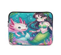 Cute Axolotl Mermaid Teal Case Laptop, Slim Laptop Bags 15.6 Inch for Women Men