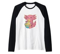 Cute Axolotl Noodle Lover Funny Cartoon Illustration Raglan Baseball Tee