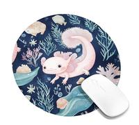 Cute Axolotl Ocean Theme Mouse Pad, Soft Peach Aquatic Creature on Navy Background, Fun Coastal Style Mousepad for Kids and Adults, Non-Slip Gaming Desk Mat for Home and Office Round 8x8 Inch