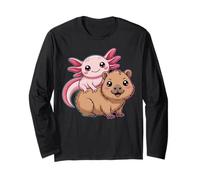 Cute Axolotl on Capybara Kawaii Friends Design Long Sleeve T-Shirt