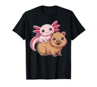 Cute Axolotl on Capybara Kawaii Friends Design T-Shirt