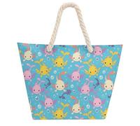 Cute Axolotl Pattern Tote Bags for Women Men Shoulder Beach Bag Shopping Handbag with Hemprope Handle