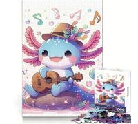 Cute Axolotl Playing Ukulele Illustration 1000 Piece Jigsaw Puzzle for Teenagers Mental Boost Bright Print Fun Challenge Birthday Art Gift (38x52cm)