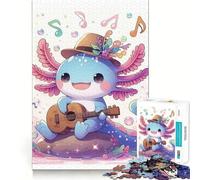 Cute Axolotl Playing Ukulele Illustration 1000 Pieces Puzzles for Teenagers Unwind Game Real Thick Enjoyable Challenge Christmas Idea (50x75cm)