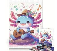Cute Axolotl Playing Ukulele Illustration 1000 Pieces Puzzles for Teenagers Unwind Game Real Thick Enjoyable Challenge Christmas Idea (50x75cm)