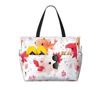 Cute Axolotl Print Large Beach Bag Foldable Travel Shoulder Tote Bag With Pocket For Weekender Pool Vacation