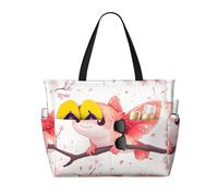 Cute Axolotl Print Large Beach Bag Foldable Travel Shoulder Tote Bag With Pocket For Weekender Pool Vacation