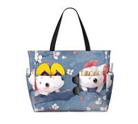 Cute Axolotl Print Large Beach Bag Foldable Travel Shoulder Tote Bag With Pocket For Weekender Pool Vacation