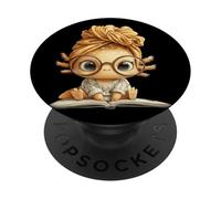 Cute Axolotl Reading Book Lover Animal Graphic Baby Portrait PopSockets Adhesive PopGrip