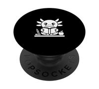 Cute Axolotl Reading Book Minimal Line Art Design PopSockets Adhesive PopGrip