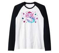 Cute Axolotl Santa Hat Christmas Holiday Design Raglan Baseball Tee