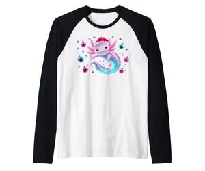 Cute Axolotl Santa Hat Christmas Holiday Design Raglan Baseball Tee