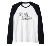 Cute Axolotl Sketch Kawaii Abstract Scribble Art Minimalist Raglan Baseball Tee