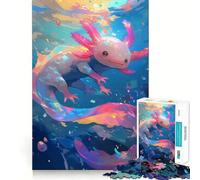Cute Axolotl Underwater - Pink Axolotl 1000 Piece Jigsaws for Adults Puzzle Mental Boost Clear Print Fun Challenge Great Gift (38x26cm)