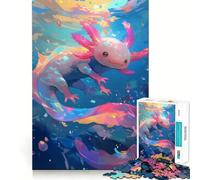 Cute Axolotl Underwater - Pink Axolotl 1000 Piece Jigsaws for Adults Puzzle Mental Boost Clear Print Fun Challenge Great Gift (50x75cm)