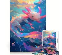Cute Axolotl Underwater - Pink Axolotl 1000 Piece Jigsaws for Adults Puzzle Mental Boost Clear Print Fun Challenge Great Gift (50x75cm)