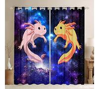 Cute Axolotl Window Drapes Galaxy Axolotl Curtains for Kids Boys Girls Universe Outer Space 30%-50% Blackout Curtain Coastal Axolotl Window Treatments W46*L54