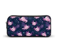 Cute Axolotls in Space Large Capacity Pencil Cases with Zippered Portable Pen Pouch Makeup Bag Office Supplies