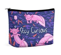 Cute Axolotls Makeup Bag Stay Curious Travel Makeup Bag,PU Leather Makeup Pouch,Cosmetic Bag for Purse,Portable Toiletry Bag,Indoor Makeup Bags for Women