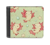 Cute Axolotls Pattern Slim Leather Men's Wallets with 6 Card Holders Minimalist Billfold Travel Purse