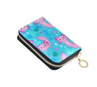 Cute Axolotls Sea Blue Pink Women's Wallets Zip Around Cute Card Holder Wallets RFID Blocking Decorative Zipper Travel Wallet with Key Ring