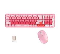 Cute Baby Bear Compact Wireless Keyboard and Mouse Combo, Colorful 85 Round Keys with Numeric Keys, 2.4G Wireless, Gift for Girls and Kids, Compatible with Notebook, PC (Pink)