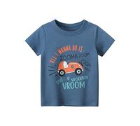 Cute Baby Boys Short Sleeve Shirts Crewneck Cotton Toddler Kids Boys' Car Printed Tops Tees for 2-7 Years (Navy,4-5 Years)