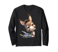 Cute Baby Donkey Peeking with Lavender Design Long Sleeve T-Shirt