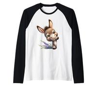 Cute Baby Donkey Peeking with Lavender Design Raglan Baseball Tee