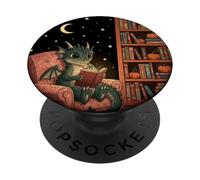 Cute Baby Dragon Reading Autumn Library PopSockets Adhesive PopGrip