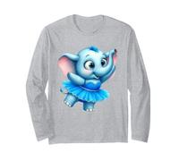 Cute Baby Elephant Ballerina Blue Tutu Long Sleeve T-Shirt