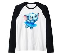 Cute Baby Elephant Ballerina Blue Tutu Raglan Baseball Tee
