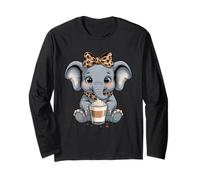 Cute Baby Elephant Coffee Lover Latte Art Long Sleeve T-Shirt